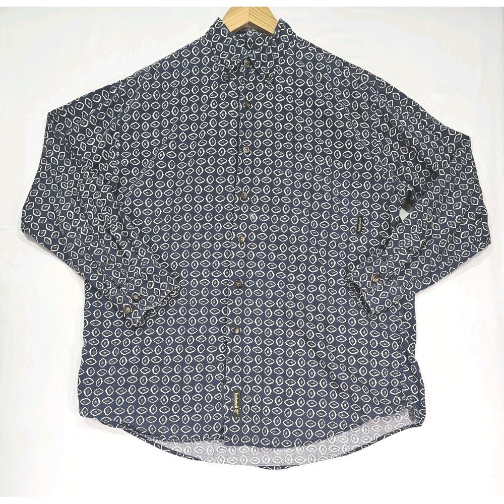 Vintage Timberland Weathergear Mens Medium Shirt Blue Geometric All Over Design
